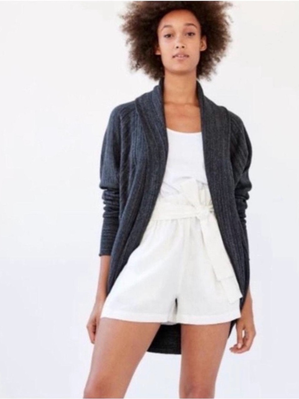 Wilfred Charcoal Ribbed Open-Front Cardigan